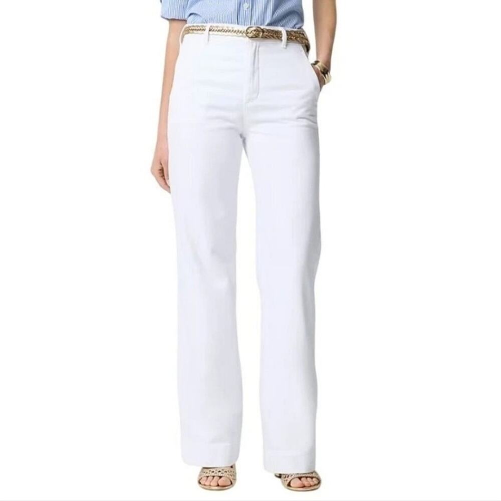 J.Crew NWT White Drapey Denim Trouser High Waist Wide Leg Flare Jean 28